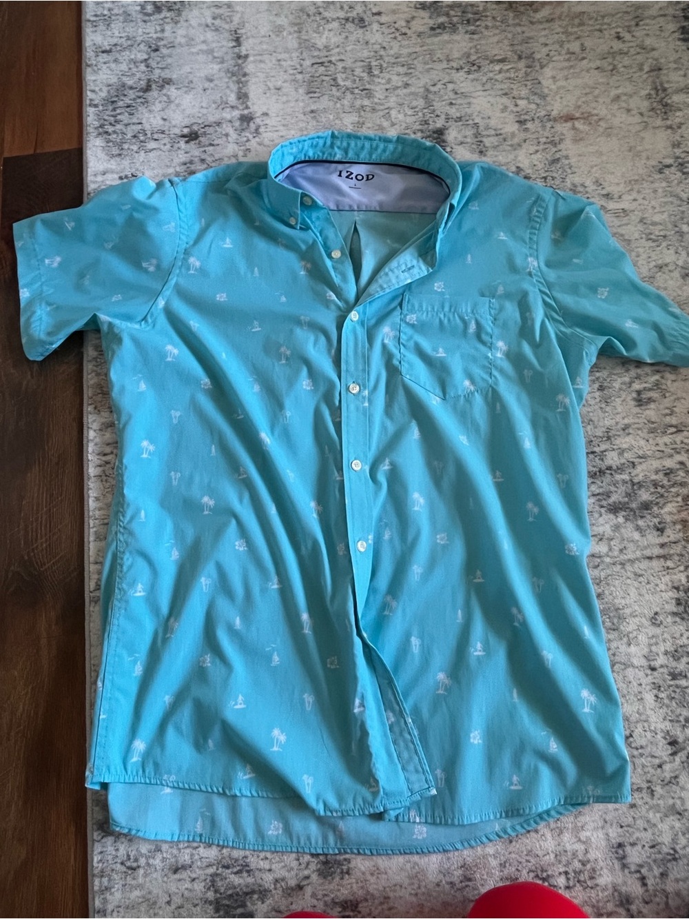 Izod Men's Aqua Short-Sleeve Button-Down Shirt with White Micro Print